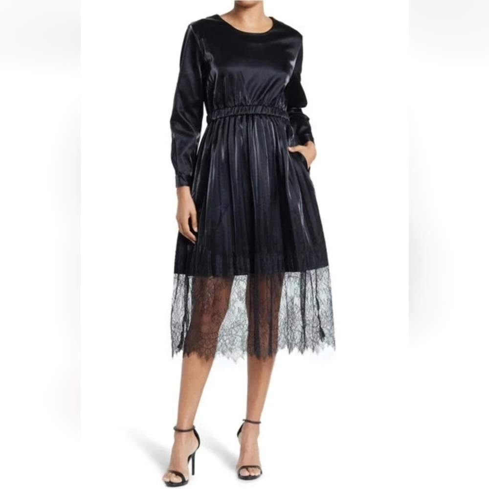 Tov Faux Leather Whimsigoth Long Sleeve Lace Hem Dress Size 38/M - Picture 1 of 8